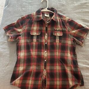 Harley-Davidson Women’s Red and Black Casual Button Down Shirt